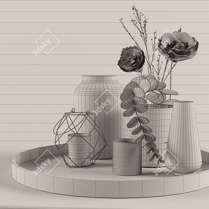 Elegant Floral Vases Ensemble 3D model image 2