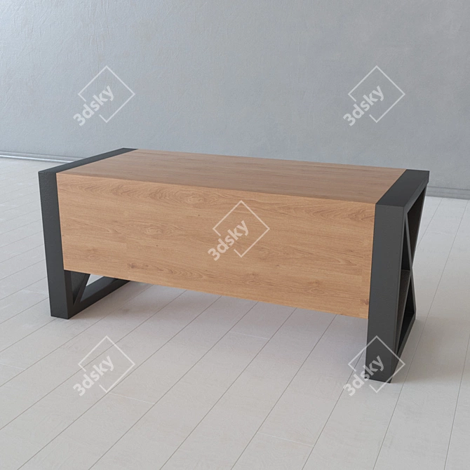 Trendy Wooden and Metal Coffee Table 3D model image 1