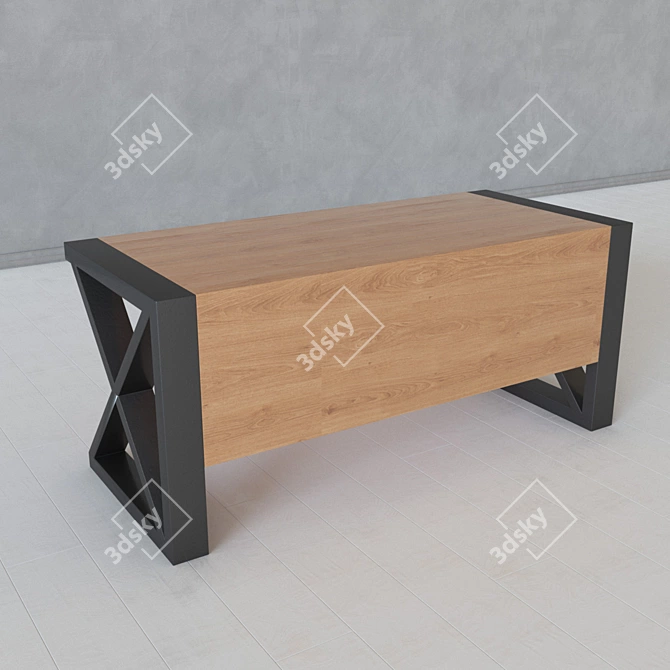 Trendy Wooden and Metal Coffee Table 3D model image 2