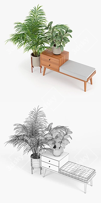 Acorn Storage Bench: Mid Century Style 3D model image 2