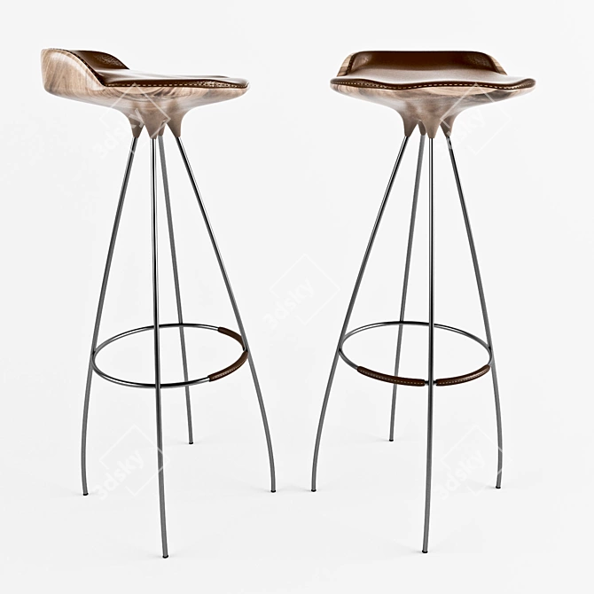 Elegant Walnut Leather Counter Stool 3D model image 1