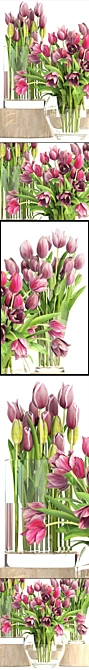 Tulip Trio in Glass Vases 3D model image 2