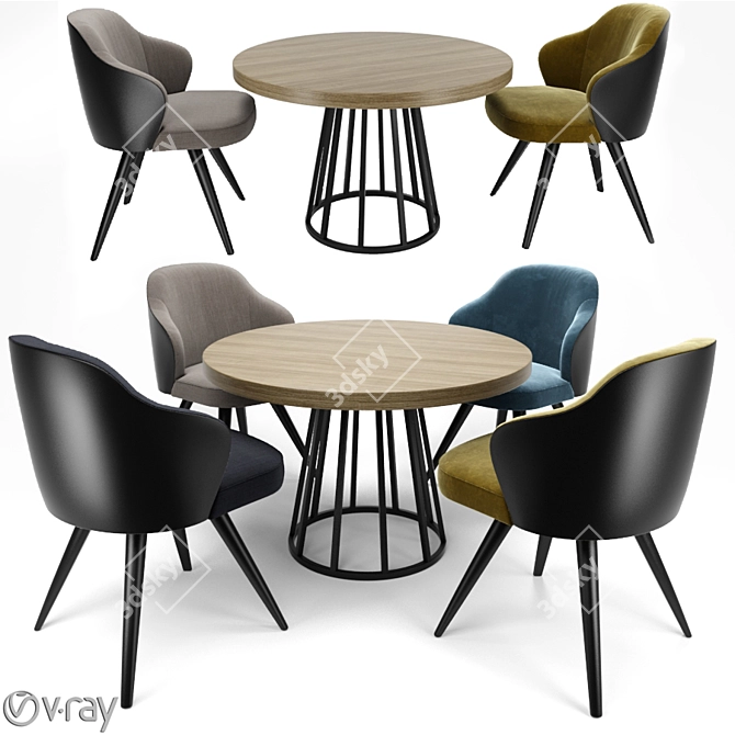 Modern Steel Swivel Dining Set 3D model image 1