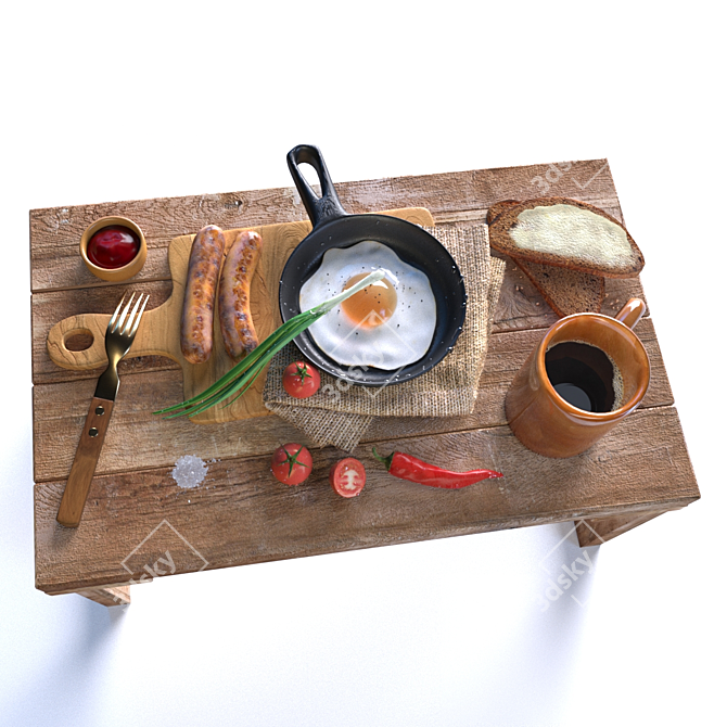 Lone Retreat: Rustic Bachelor Breakfast 3D model image 1