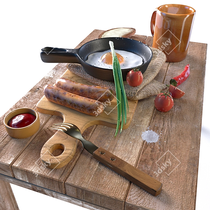 Lone Retreat: Rustic Bachelor Breakfast 3D model image 2