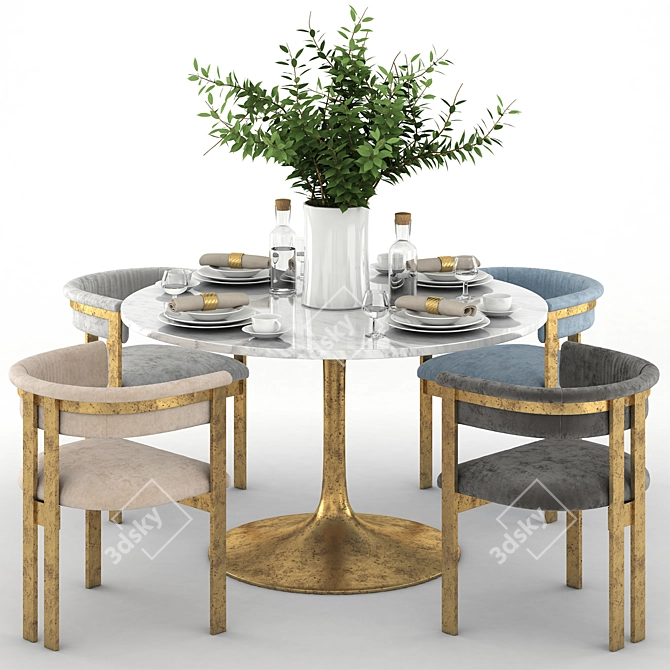 Elegant Elliott Dining Set: Iris Table + Chairs 3D model image 1