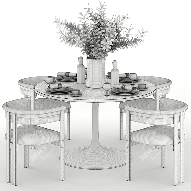 Elegant Elliott Dining Set: Iris Table + Chairs 3D model image 3