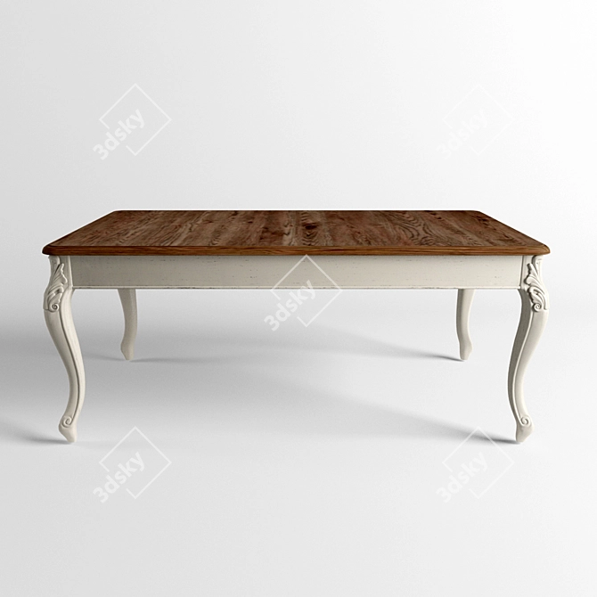 Rustic Wooden Dining Table 3D model image 2