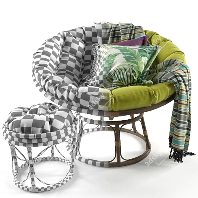 Cozy Papasan Chair with Cushion 3D model image 2