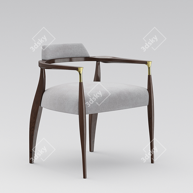 Danish Modern Walnut Armchair with Brass Accents 3D model image 1