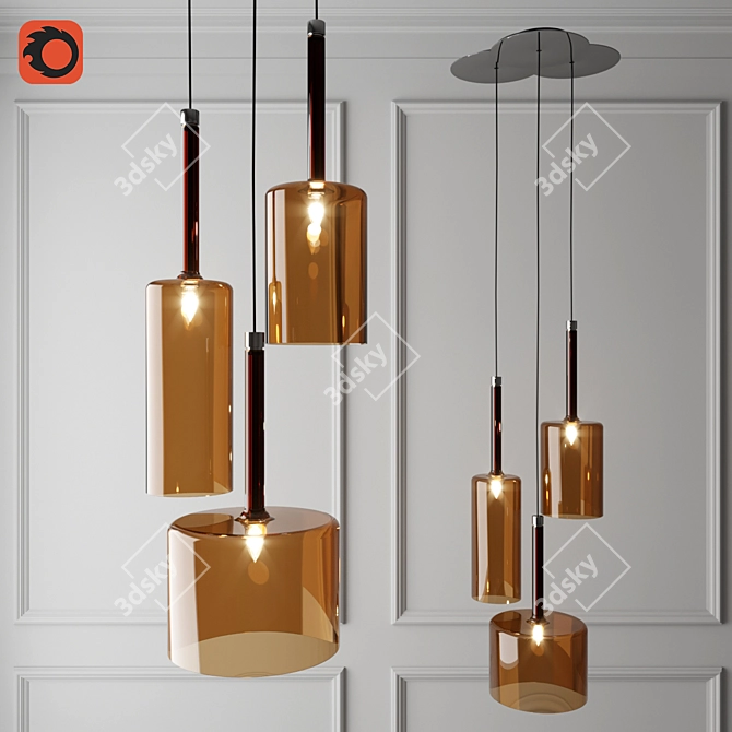 Spillray Orange Glass Suspension Lamp 3D model image 1