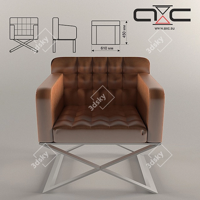 Modern Leather and Metal Chair 3D model image 2