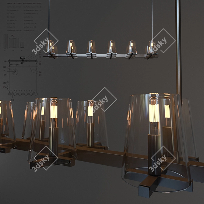 Modern Pauillac Linear Chandelier 3D model image 1