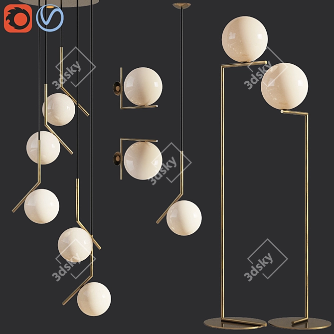 Flos IC Lights: Minimalist Industrial Brass Pendant 3D model image 1