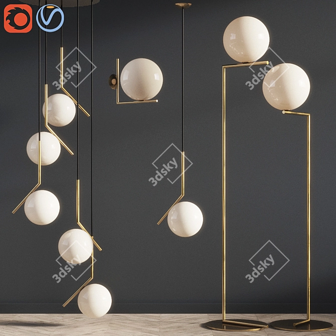 Flos IC Lights: Minimalist Industrial Brass Pendant 3D model image 2