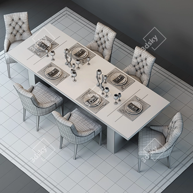 Luxury Martine Tufted Table and Chair Set 3D model image 3