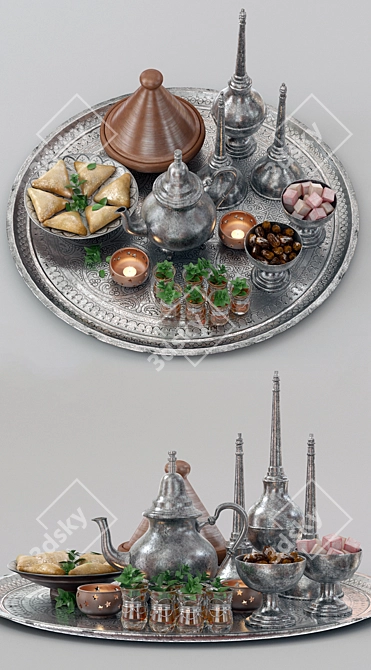 Exquisite Moroccan Tea Set 3D model image 2