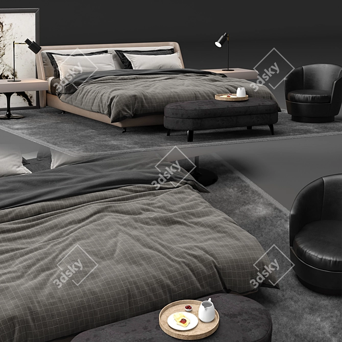 Luxurious Spencer Bed by Minotti - Complete Bedroom Set 3D model image 2