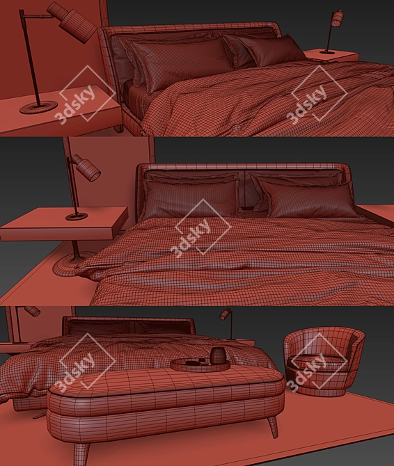 Luxurious Spencer Bed by Minotti - Complete Bedroom Set 3D model image 3