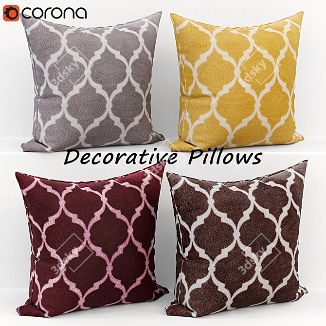 Elegant Decorative Pillows Set - Ogee Pattern 3D model image 1