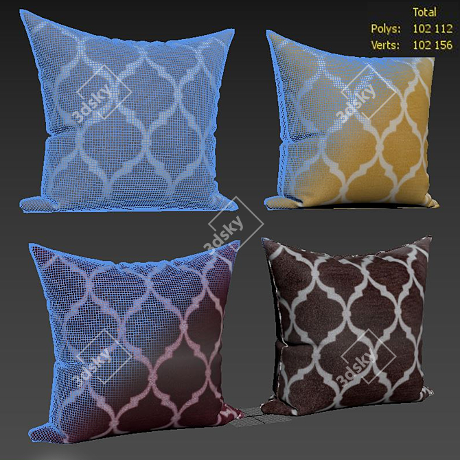 Elegant Decorative Pillows Set - Ogee Pattern 3D model image 2