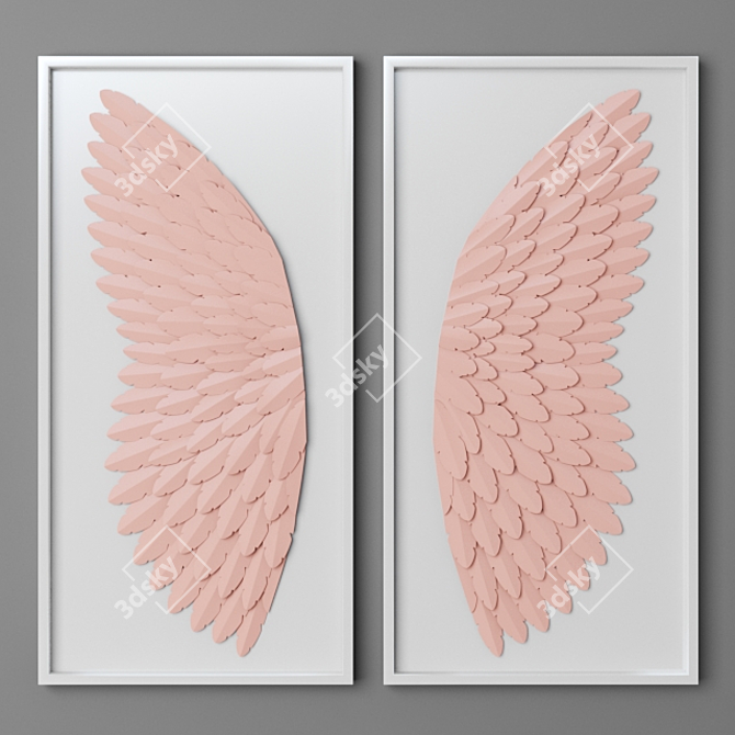 Hand-Folded Pink Angel Wing Art 3D model image 1