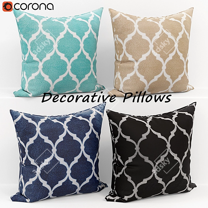 Elegant Decorative Pillow Set 3D model image 1