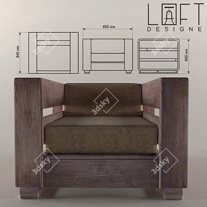 Title: Vintage Loft Armchair 3D model image 2