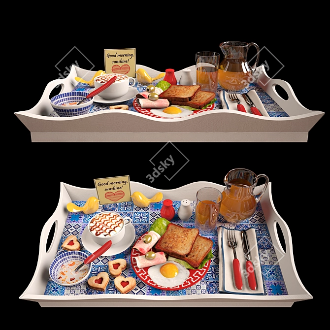 Mediterranean Tile Breakfast Tray 3D model image 1