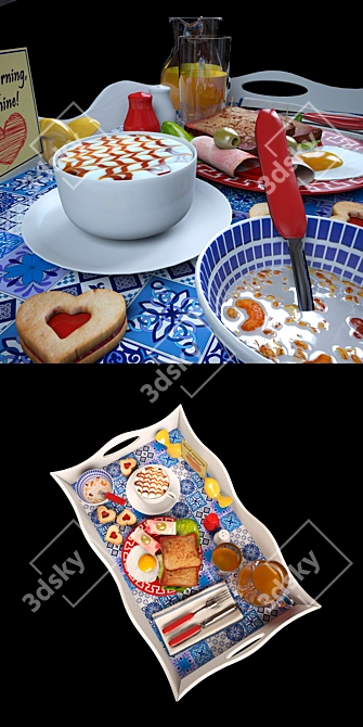 Mediterranean Tile Breakfast Tray 3D model image 2