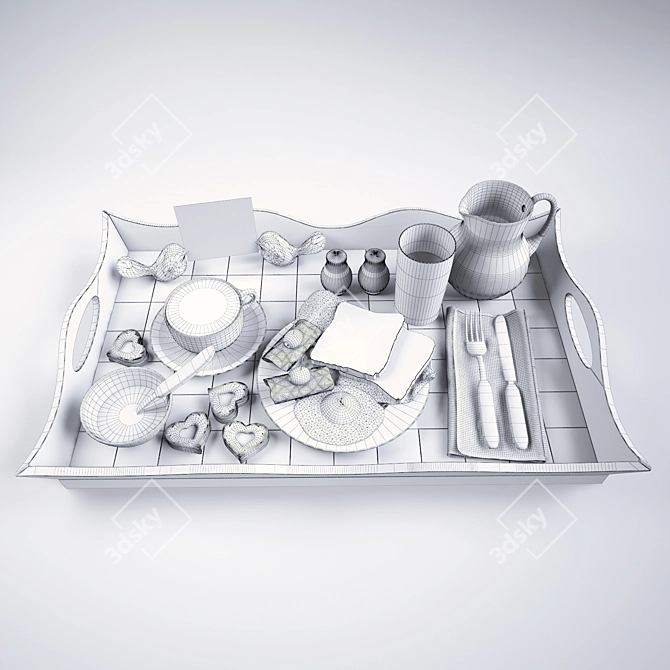 Mediterranean Tile Breakfast Tray 3D model image 3