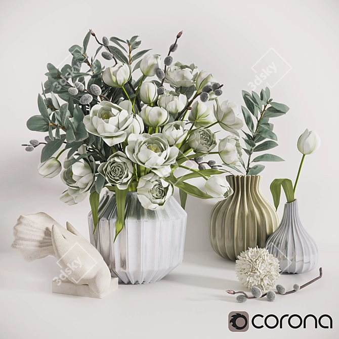 Scandi Blooms: Tulips, Eucalyptus & Willow 3D model image 1