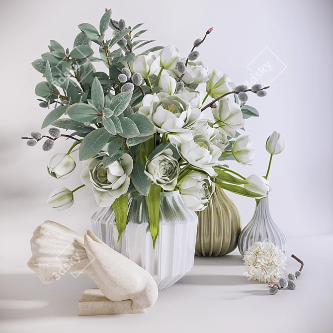 Scandi Blooms: Tulips, Eucalyptus & Willow 3D model image 2