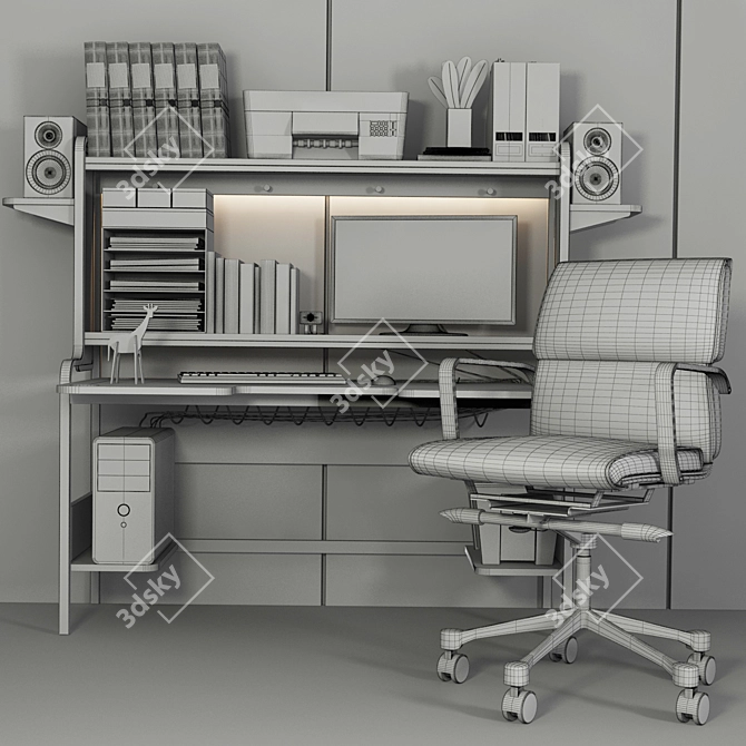 Modern Office Furniture Set: Table, Chair, Armchair, Computer, Folder, Stationery, Monoblock, Printer 3D model image 2