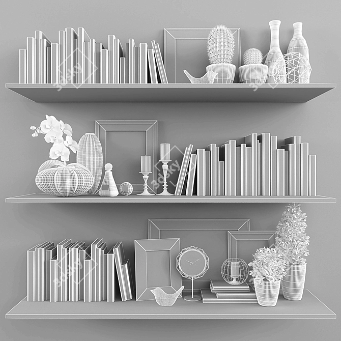 Stylish Decor Set: Books, Plants, Frames, Clocks, Art 3D model image 3