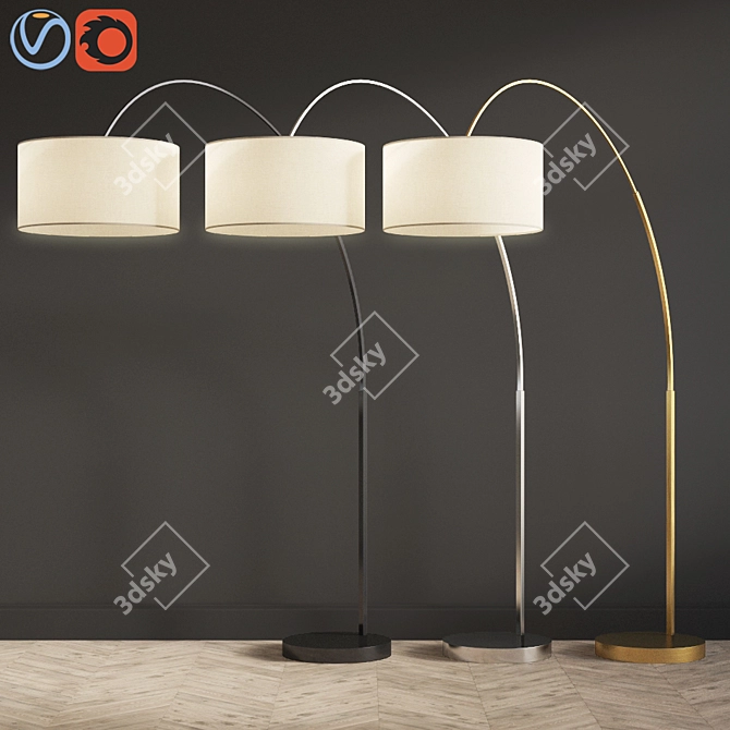Graceful Arc Overarching Linen Floor Lamp 3D model image 1