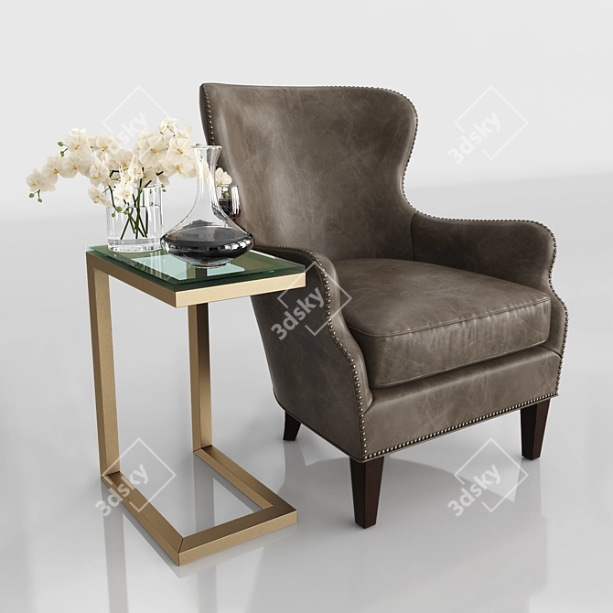 Modern Nailhead Leather Chair 3D model image 1