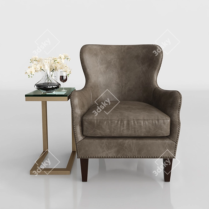 Modern Nailhead Leather Chair 3D model image 2