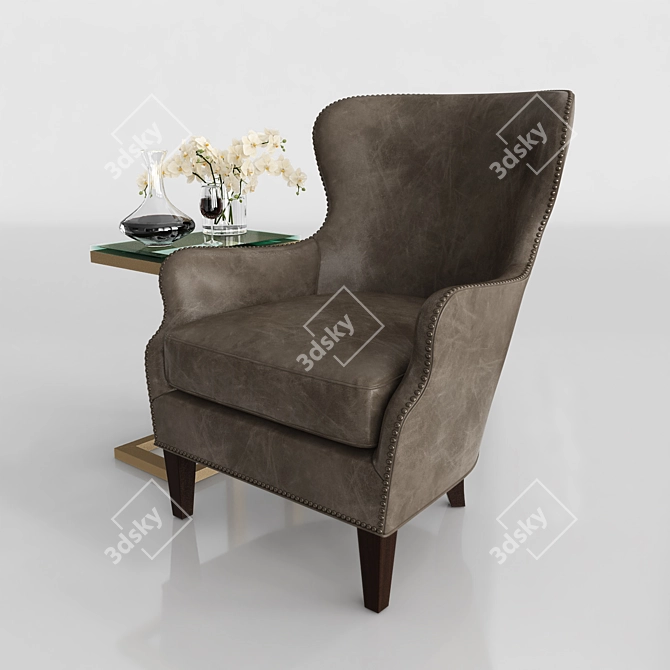 Modern Nailhead Leather Chair 3D model image 3