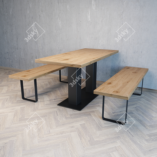 Barrow Wooden Table Set 3D model image 1