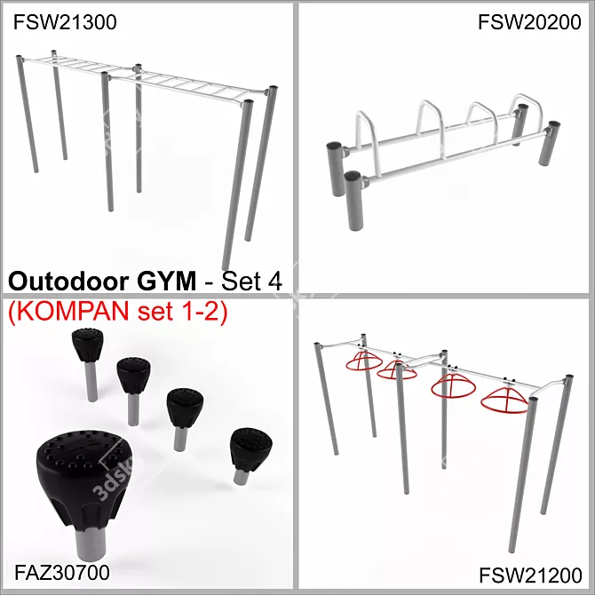 KOMPAN Outdoor Fitness Set 3D model image 1