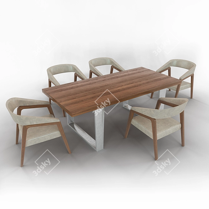 Elegant Modrest Byron Walnut Dining Set 3D model image 1