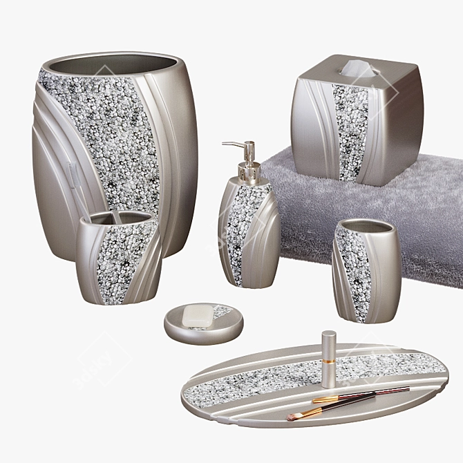 Elegant Silver Gray Bath Set 3D model image 2