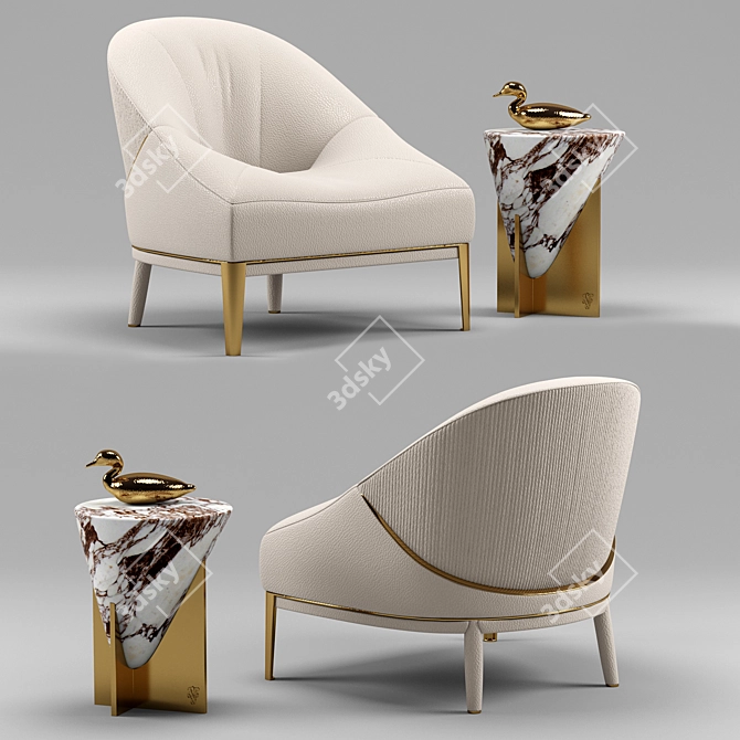 Elegant Minstrel Table & Rosemary Leather Armchair 3D model image 1