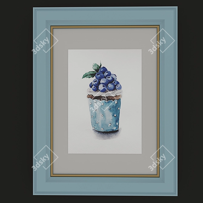 Watercolor Cupcake Trio 3D model image 2