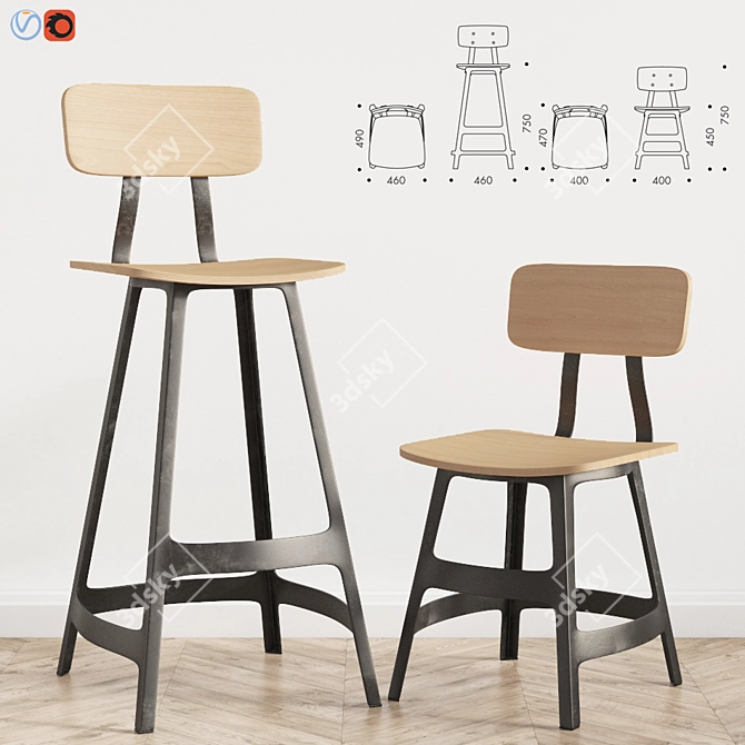 Yardbird Industrial Chair & Barstool 3D model image 1