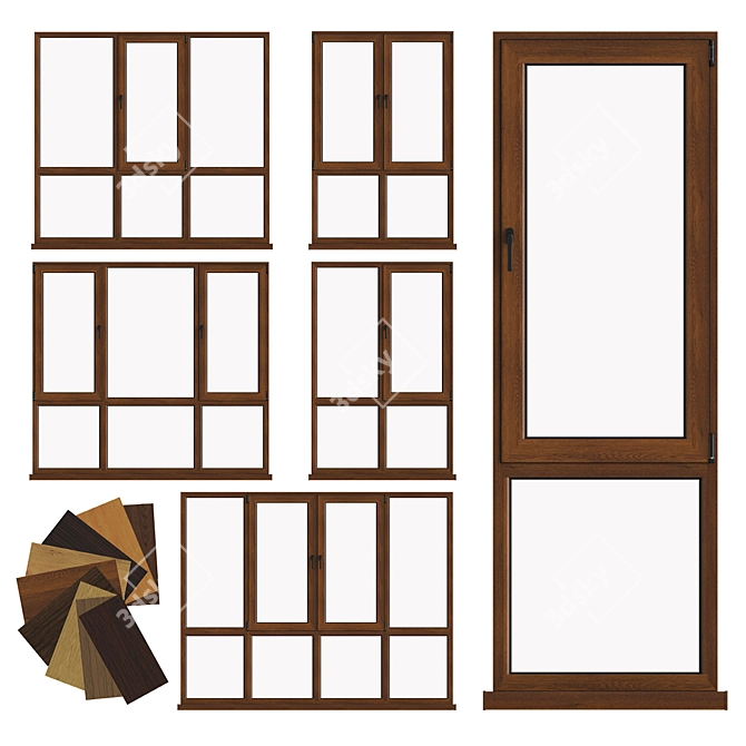 Versatile Aluminum Windows - 10 Designs, Easy to Customize 3D model image 1