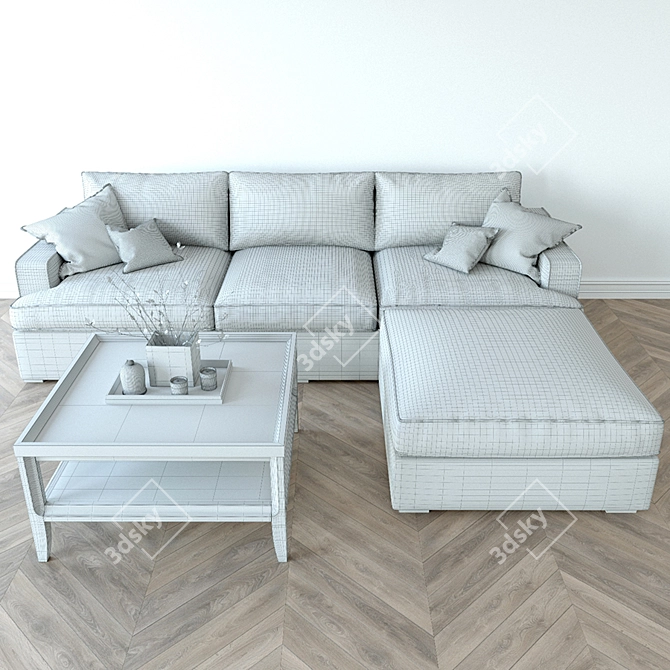 Stamford Three-Seater Sofa & City Coffee Table 3D model image 3