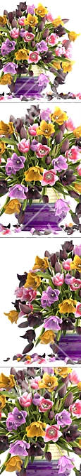 Spring Blooms Collection: Vibrant Tulip Bouquet 3D model image 2