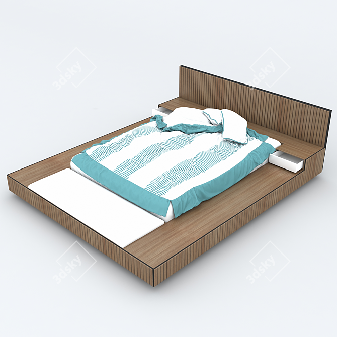 Wooden Base Bed 3D model image 1